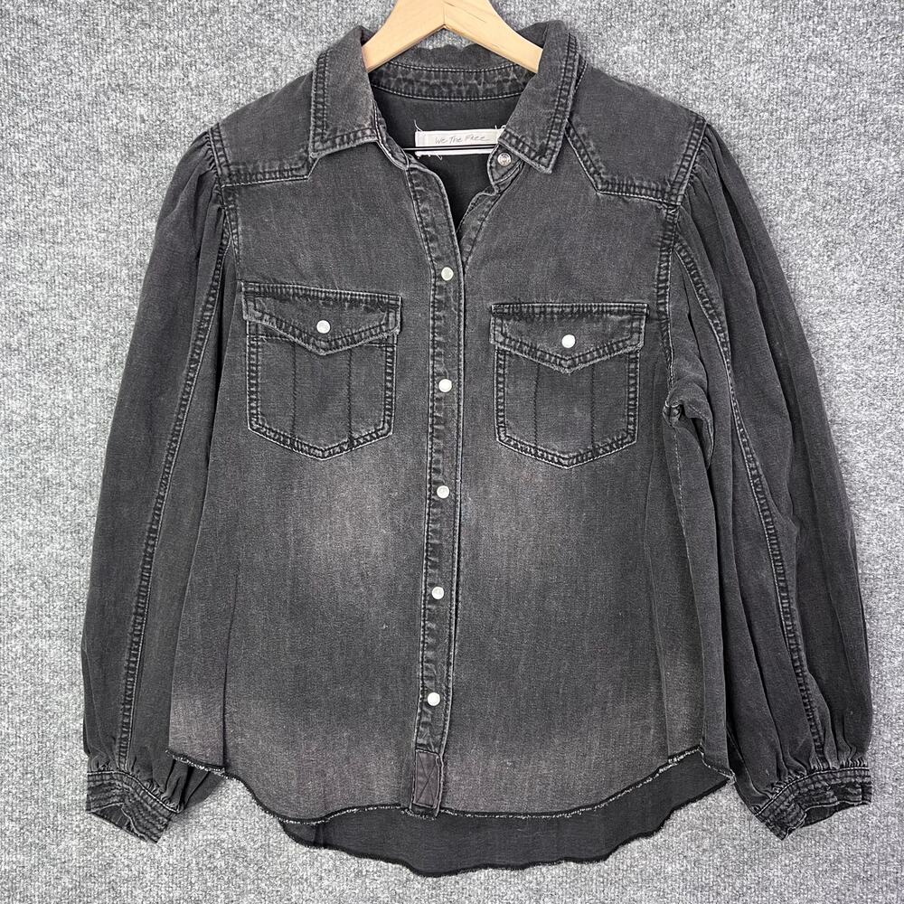 Free People With Love Denim Top We The Free Jacket Pearl Snap Size M